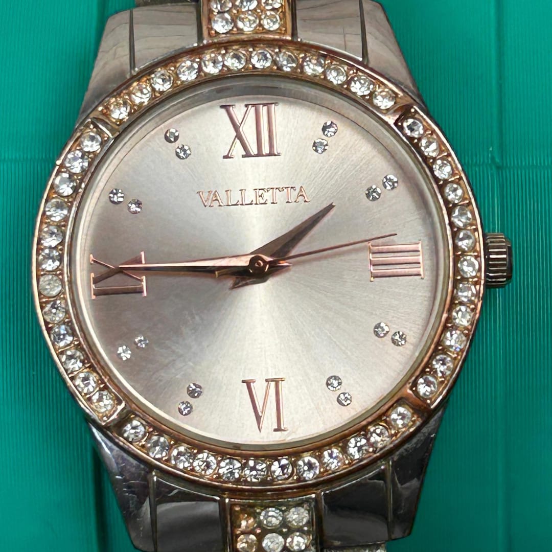 Valletta Womens Two Tone Rhinestone Watch Rose Gold Silver FMDC