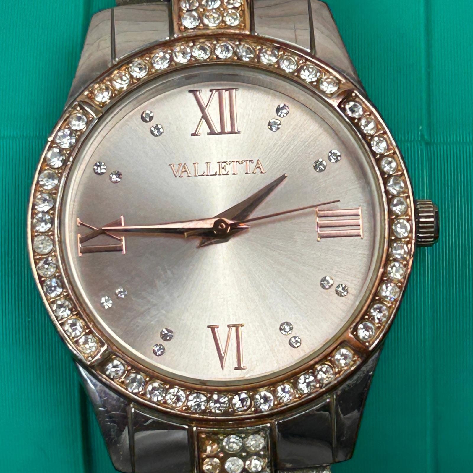 Valletta Womens Two Tone Rhinestone Watch Rose Gold Silver FMDC