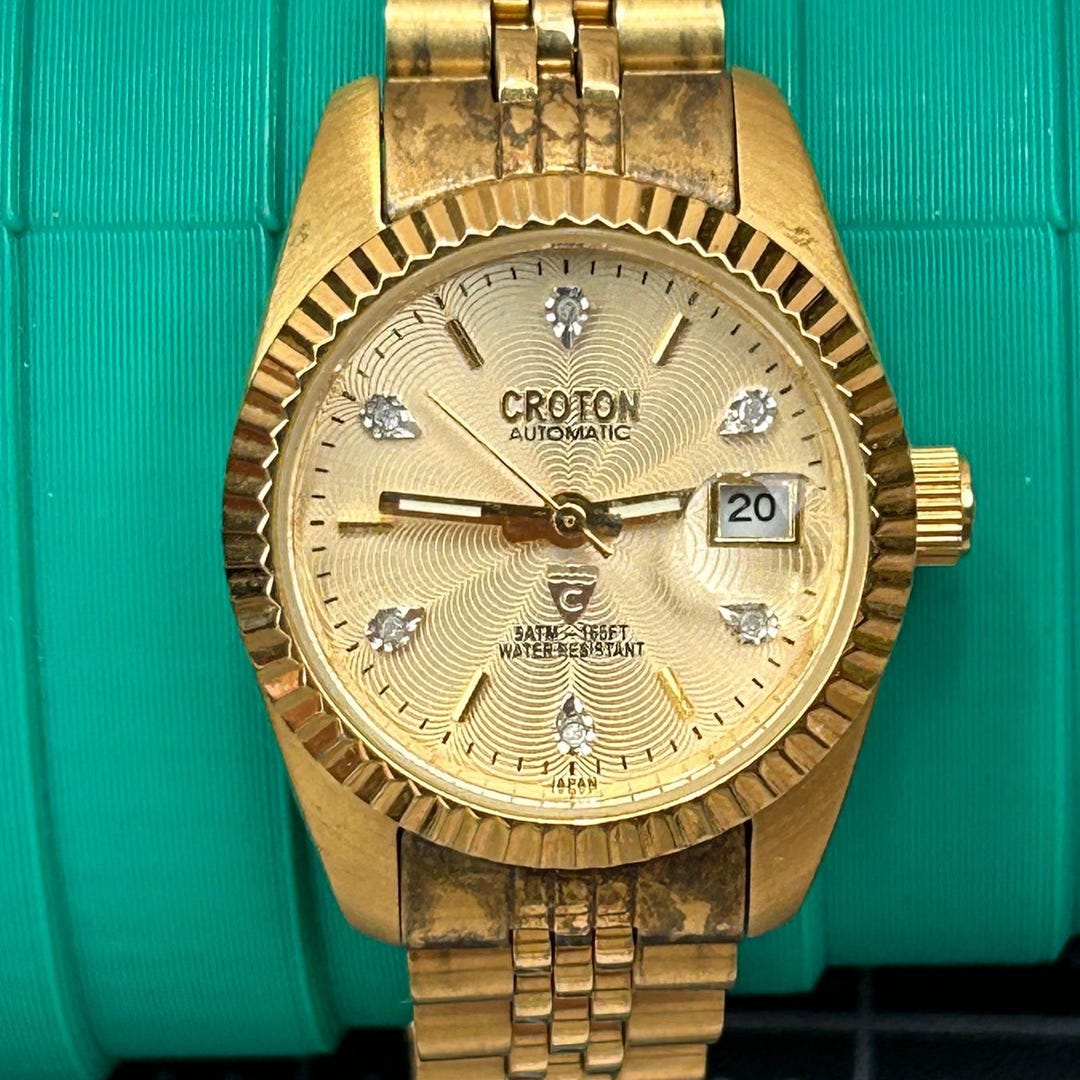 Buy Croton Automatic Gold Tone Watch Fluted Bezel Crystal  display picture 1