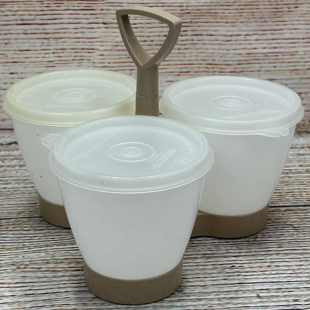 Vintage Tupperware Condiment Caddy Carousel 3 Containers Tan White 757 ...