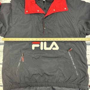 FILA Anorak Pullover Jacket Windbreaker Black & Red [Mens Medium] Vintage image 6
