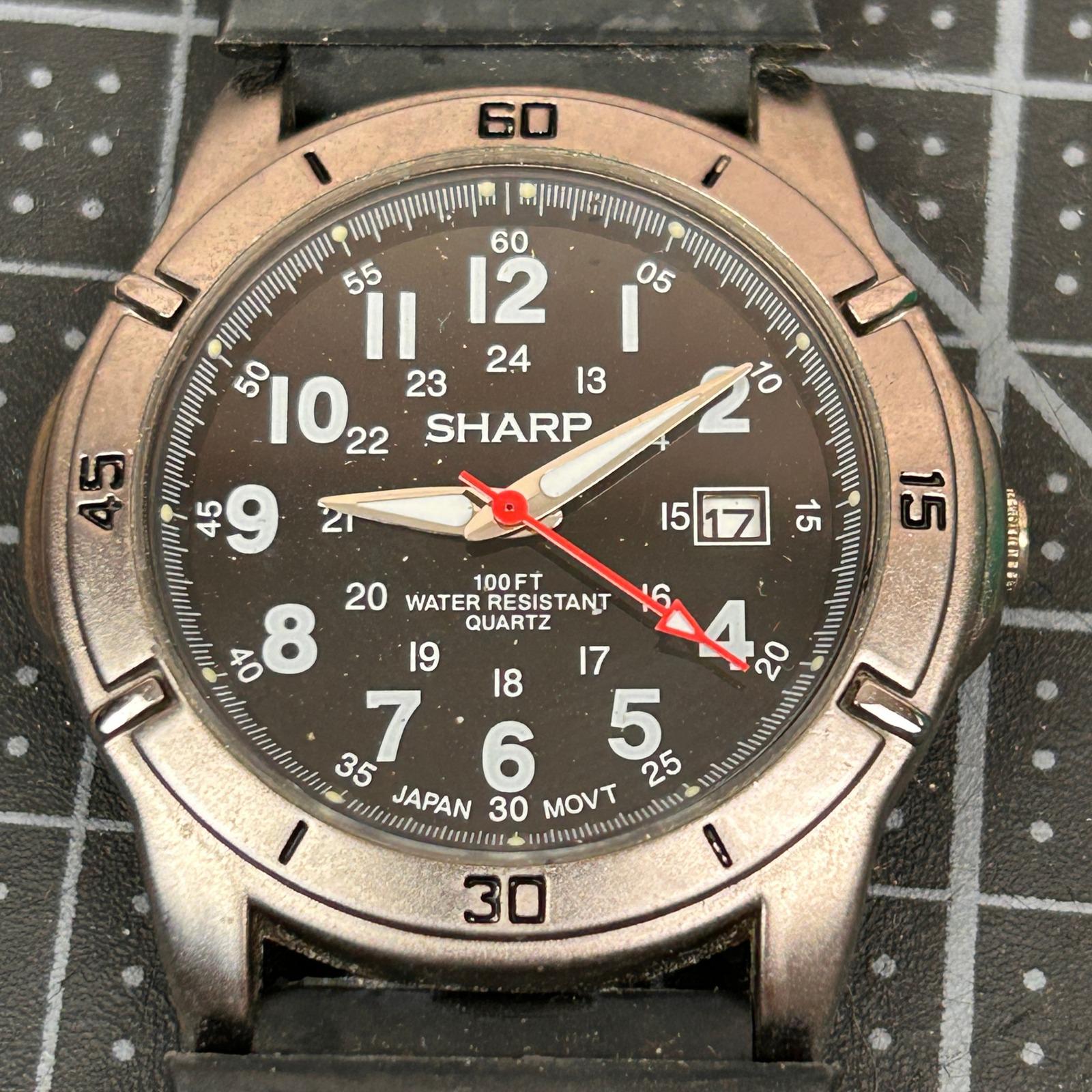 Sharp Quartz Watch Black Dial Water Resistant Silicone Band Japan