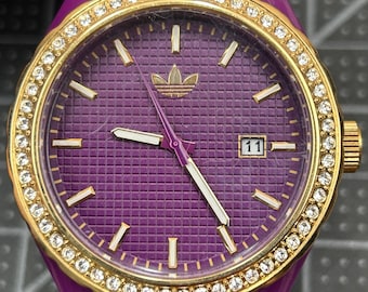 Adidas Originals ADH2070 Purple Gold Crystal Bezel Silicone‎ Watch Mens Womens adidas Rubber Band Analog Wristwatches for sale | eBay main image 3