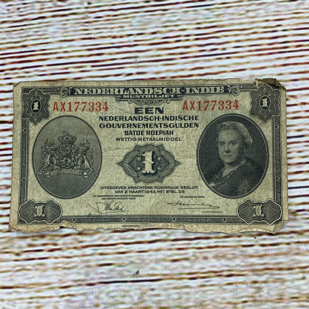 Netherlands Indies Banknote 1 Gulden Dutch East Indies Currency