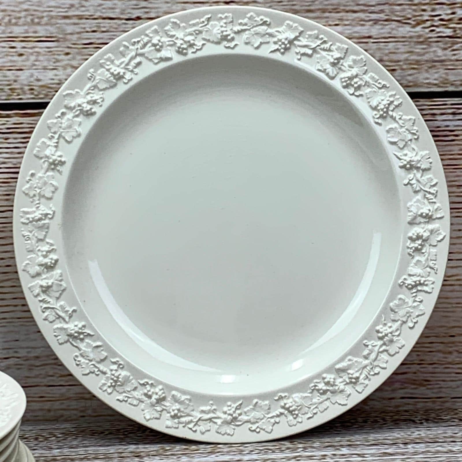 Wedgwood Embossed Queens Ware Cream Plates Set of 7 England Grape