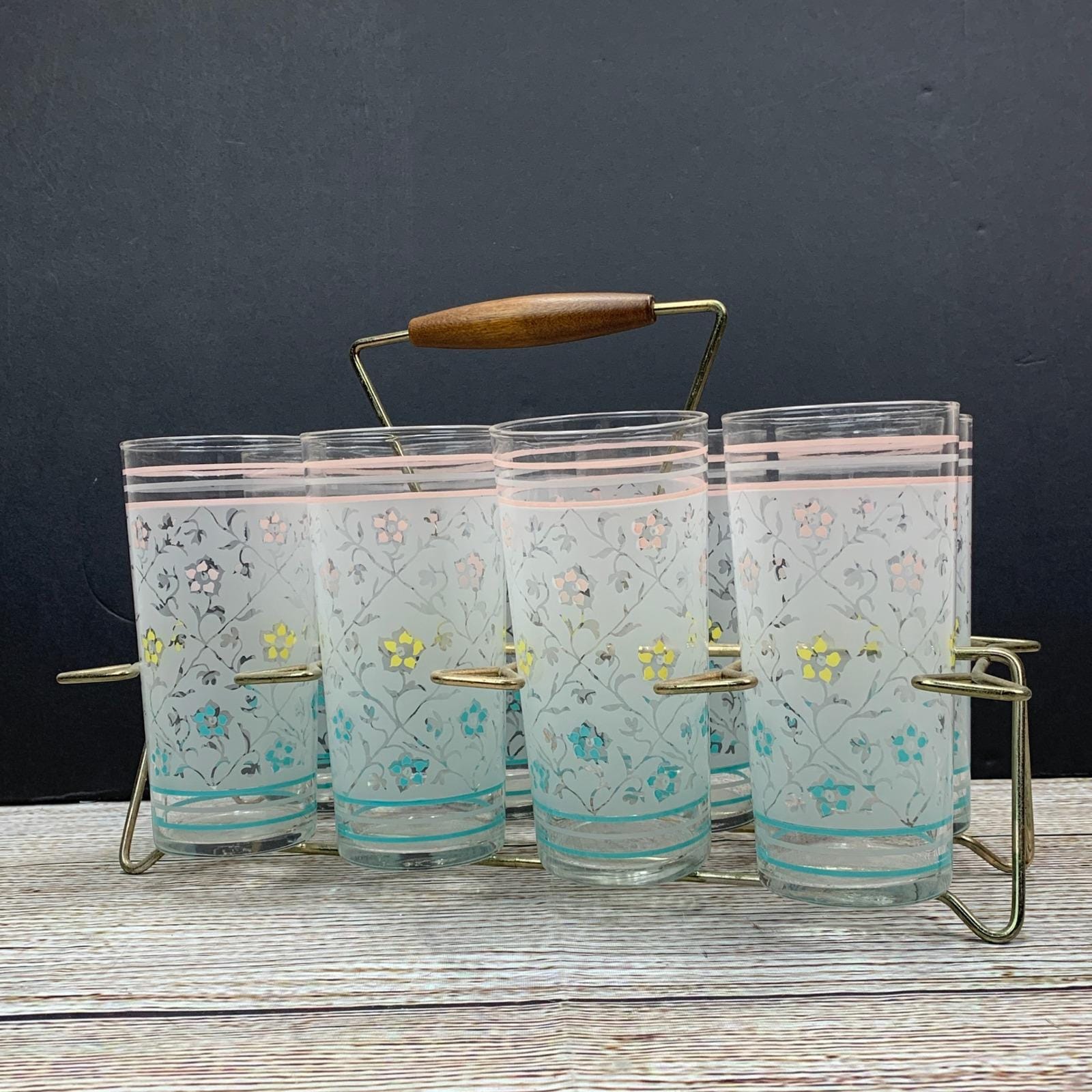 Vintage Drinking Glasses With Caddy - Etsy