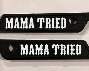 Harley custom Mama Tried saddlebag latch covers