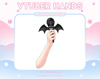 Wings Microphone - Black - Pink - White - Blue - Red | Vtuber |  Twitch | Youtube | Prop | Asset | Hand | 2D | PNG | Succubus | Demon | Bat