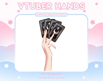 Tarot/Oracle Cards - Black | Vtuber |  Twitch | Youtube | Prop | Asset | Hands | 2D | PNG | Moon | Celestial | Skintones