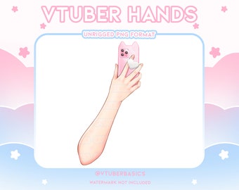 Pink Kitty Phone  - Vtuber |  Twitch | Youtube | Prop | Asset | Hands | Phone | 2D | PNG | Kitty | Cat | Heart | Kawaii | Cute