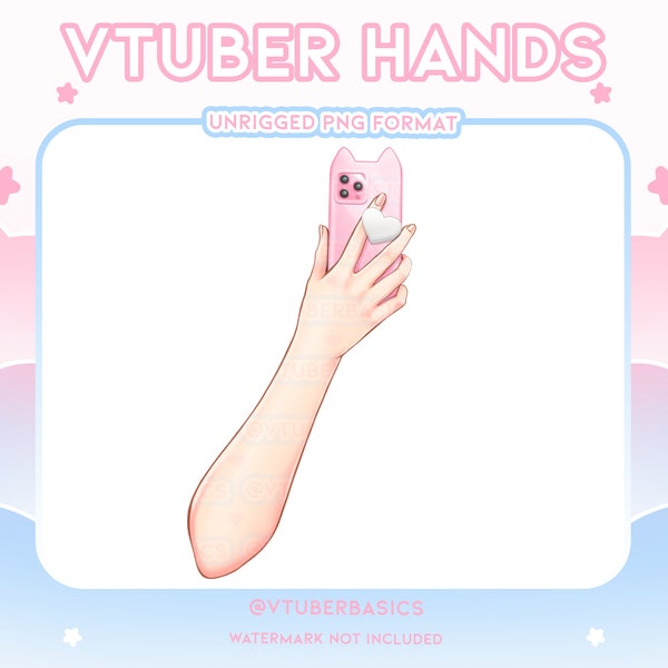 Pink Kitty Phone  - Vtuber |  Twitch | Youtube | Prop | Asset | Hands | Phone | 2D | PNG | Kitty | Cat | Heart | Kawaii | Cute
