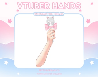 Kitty Microphone - Pink - White - Blue | Vtuber |  Twitch | Youtube | Prop | Asset | Hand | 2D | PNG | Gaming | Karaoke