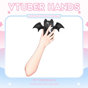 Black Bat Phone  - Vtuber |  Twitch | Youtube | Prop | Asset | Hands | Phone | 2D | PNG | Demon | Bat | Moon | Kawaii | Cute | Black | Goth