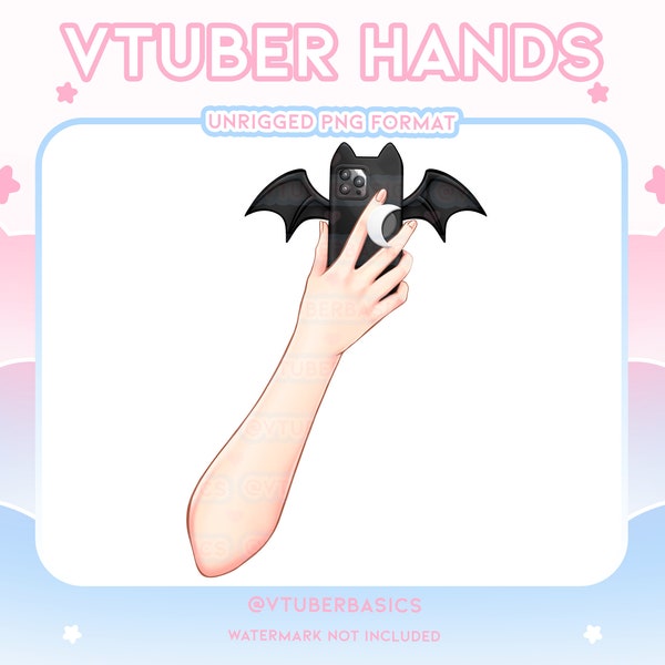 Black Bat Phone  - Vtuber |  Twitch | Youtube | Prop | Asset | Hands | Phone | 2D | PNG | Demon | Bat | Moon | Kawaii | Cute | Black | Goth