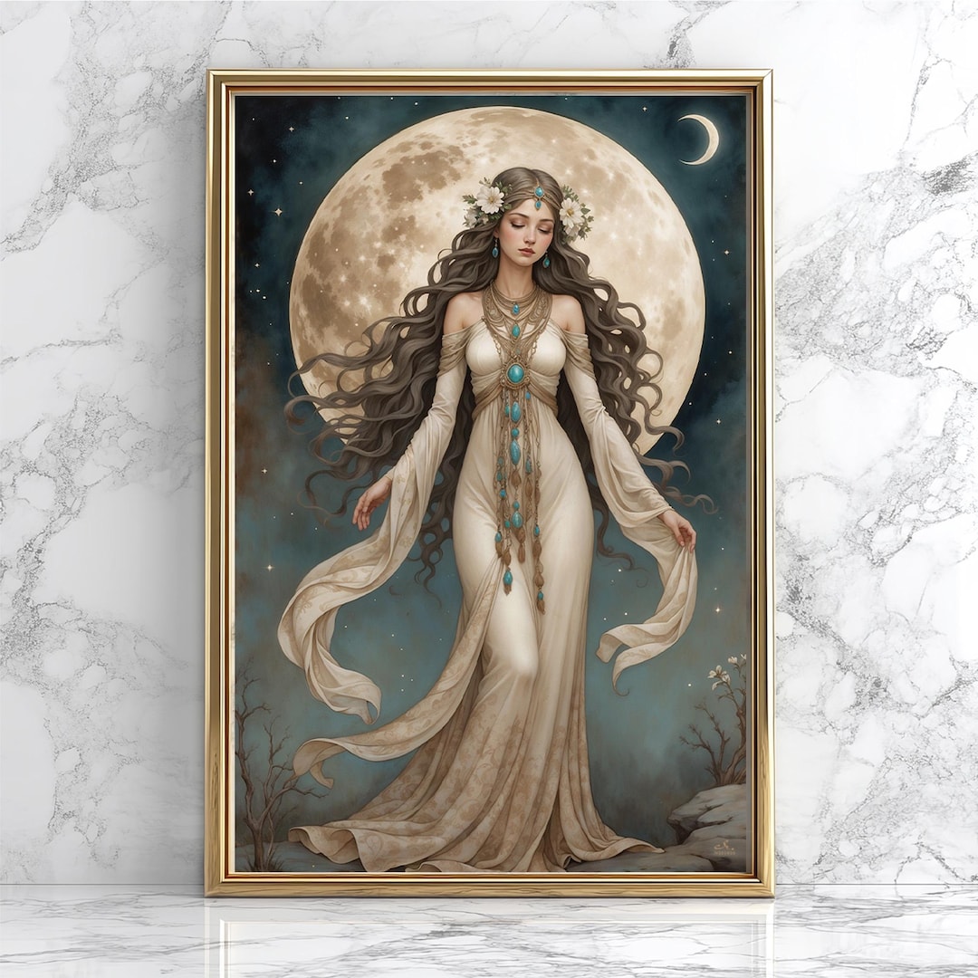 Moon Goddess Art Nouveau Poster: Divine Feminine Lunar Print - Etsy