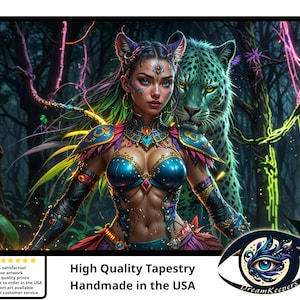 Psychedelic Tapestry - Jaguar Spirit Shaman Goddess Wall Hanging, High Quality Home Decor, Spiritual Visionary Art & Meditation Decor