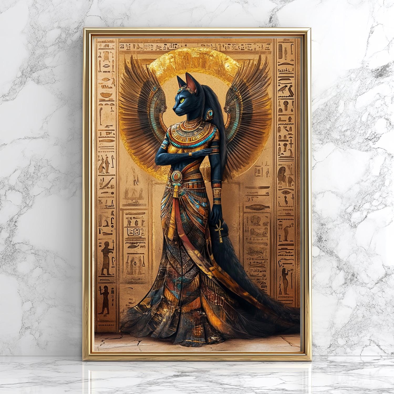 Goddess Bastet Art Print, Egyptian Cat Deity, Art Nouveau (poster