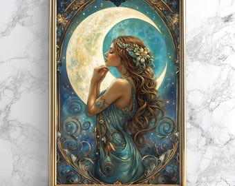 Art nouveau poster maangodin: goddelijk vrouwelijk spiritueel decor