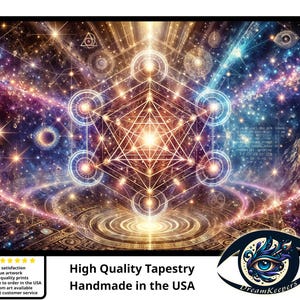 Merbakba Sacred Geometry Art Tapestry, High Quality Wall-Hanging, Wall Art, Home Decor, Spiritual Art Visionary Art, Shaman, Meditation art