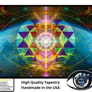 Shri Yantra Wall Hanging, Sacred Geometry Flower of Life Wall Art, Spiritual, Visionary, Meditation, Ceremony, Shamanic, Cosmic Art Tapestry