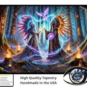 Shamanic Ceremony Couple Tapestry, High Quality Wall-Hanging, Wall Art, Home Decor, Spiritual Art Visionary Art, Shaman Art, Meditation art