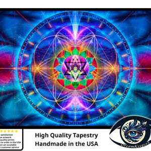 Heart Chakra Mandala Tapestry, Sacred Geometry Wall Art, High Quality Wall-Hanging, Spiritual, Visionary, Shamanic, Meditation, Ceremony Art