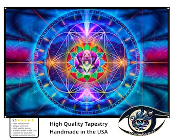 Heart Chakra Mandala Tapestry: Sacred Geometry Wall Art