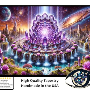 Amethyst Temple of Light Tapestry, High Quality Wall-Hanging, Wall Art, Home Decor, Spiritual Art Visionary Art, Shaman Art, Meditation art