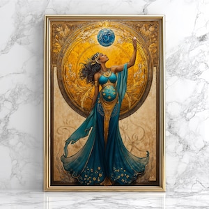 Gaia Goddess Poster, Mother Earth Print, Greek Goddess Gaia Wall Decor, Mythology Inspired Wall Art, Feminine Divine Artwork, Art Nouveau