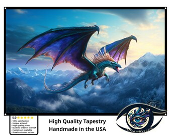 Flying Dragon Tapestry, Mythical Fantasy Art, Home Decor