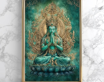 Tibetan Green Tara Wall Art, Tara Goddess Poster, Sacred Feminine Print, Goddess of Compassion Protection, Spiritual Meditation Home Decor