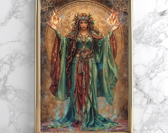 Brigid Celtic Goddess Poster: Sacred Fire & Healing Art