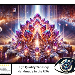 Crystal Temple of Light Tapestry, High Quality Wall-Hanging, Wall Art, Home Decor, Spiritual Art Visionary Art, Shaman Art, Meditation art
