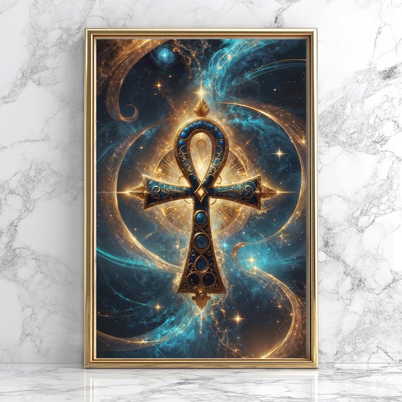 Egyptian Cross Poster Ankh Print, Ancient Egypt Art, Spiritual Wall Art, Unique Egyptian Artwork, Mystical Cross, Sacred Geometry Poster