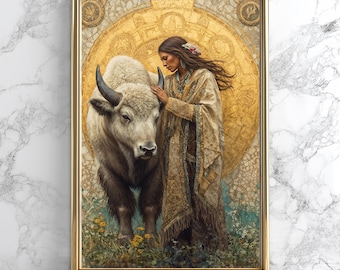 White Buffalo Woman Goddess Poster: Sacred Feminine Visionary Art