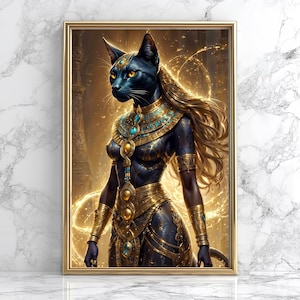Bastet Egyptian Goddess Poster, Egyptian Art Decor, Ancient Egypt Artwork, Cat Goddess Bastet, Divine Feminine Energy