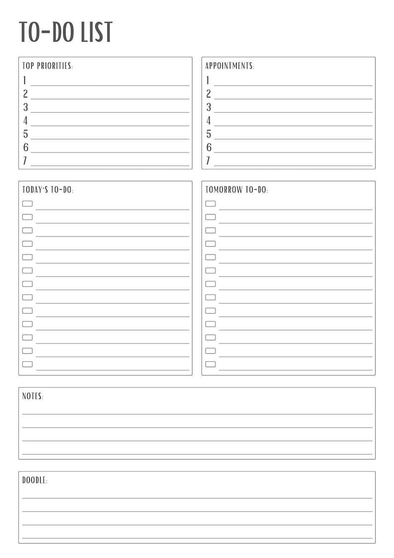 Liste Pdf To Do List L Printable PDF L Instant Download - Etsy