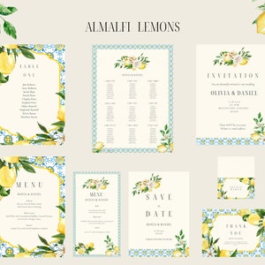 Suite de papeterie de mariage Amalfi citron et bleu