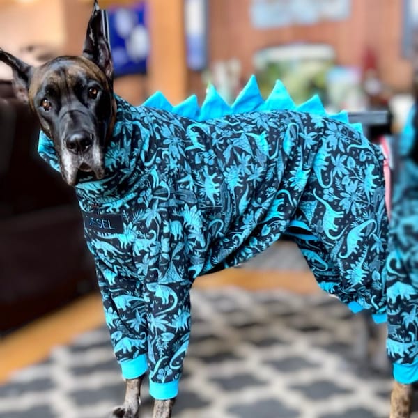 Great Dane/Mastiff/Big Dog Fleece Pajama with Dino Spine. Dino Spine Snood sold separately.