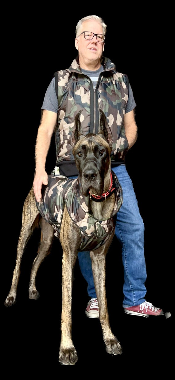 Dog Camouflage Utility Fabric Vest. Puffer Jacket. Great Dane big Dog Double Faced Camouflage Coat. Quilted Rip stop. Pup and Pop Etsy