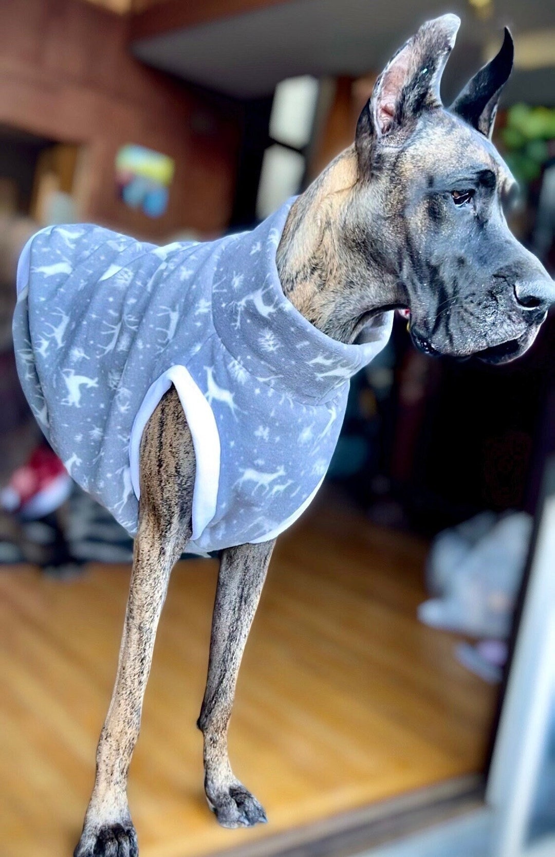 Reindeer Great Dane/big Christmas Dog Fleece Tshirt, Cozy Custom Size Winter Fleece Shirt Etsy