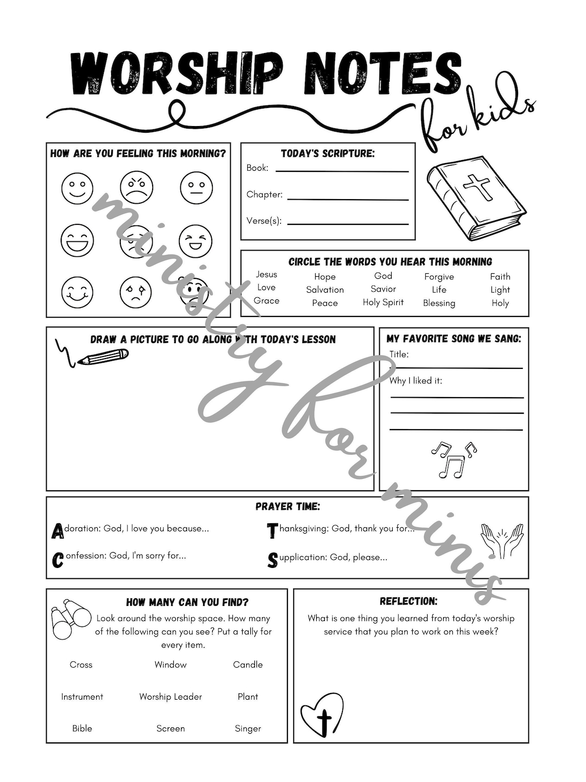 Worship Notes for Kids: Printable Worship Journal Sermon Notes for ...