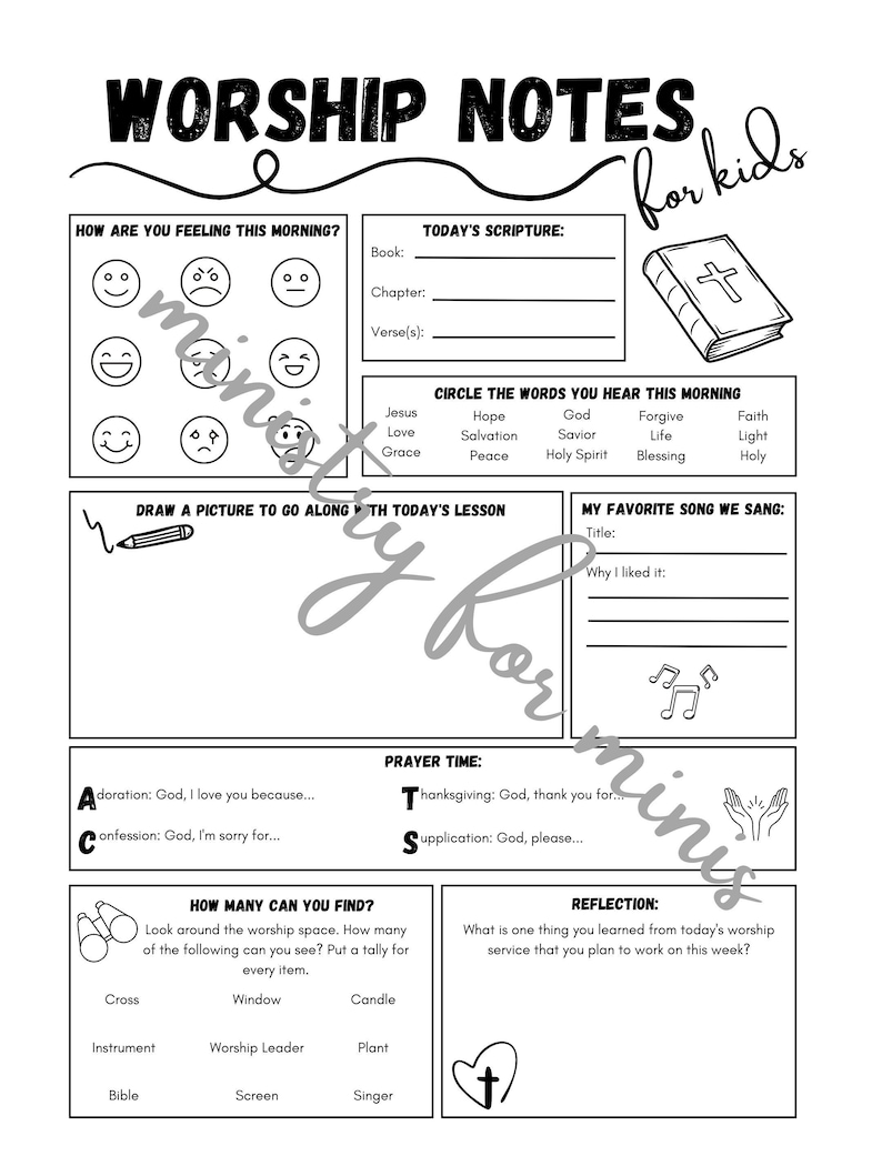 Worship Notes for Kids: Printable Worship Journal Sermon Notes for ...