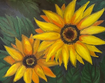 Sunflower Painting | Original Oil Painting on Canvas | Close-Up Floral Art | Bold Yellow Wall Art | LA Artist