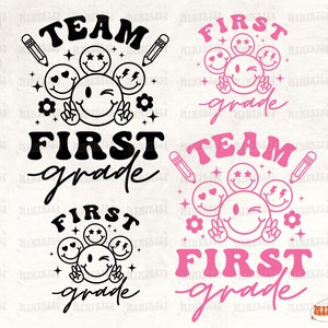 Team First Grade Svg, Retro Smiley Face, Back To School Png, 1st Grade Squad, Teacherlife Sublimation, First Day Of School, Digital download