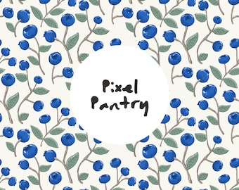 Patrón de arándanos dibujado a mano / Patrón botánico estilo cottagecore (PNG, PDF, JPG)