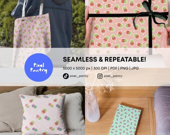 Neon Ice Cream Digital Paper, 4 Seamless Popsicle Patterns (Digital Download)