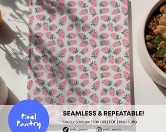 Pink Strawberry Seamless Pattern | Fruit Repeat (Digital Download