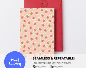 Seamless Watermelon Popsicle Pattern, Summer Ice Cream Digital Paper (PNG JPG PDF)