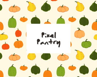 Patrón sin costuras de calabaza y calabacín dibujado a mano: cosecha otoñal en naranja, verde y amarillo